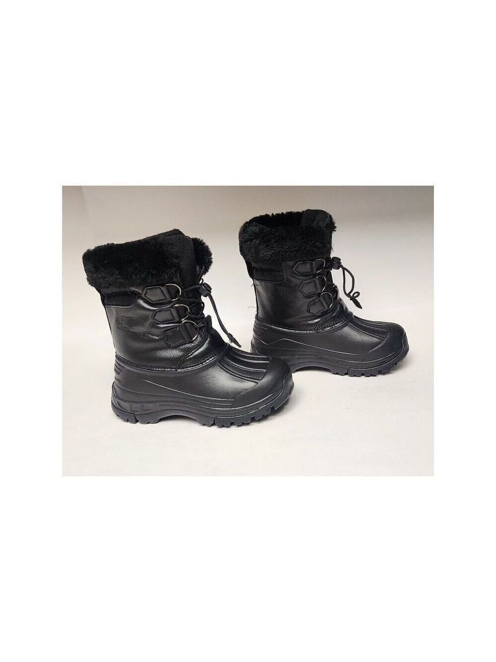 Toddler Kid's Black Faux Fur Lace Up Snow Boots Size 30 12.5